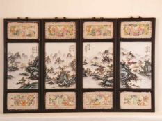 Wang Yeting (1884-1942, nach) - Vier Porzellanbilder in Holzrahmung, in pastelltönigen Emailfarben