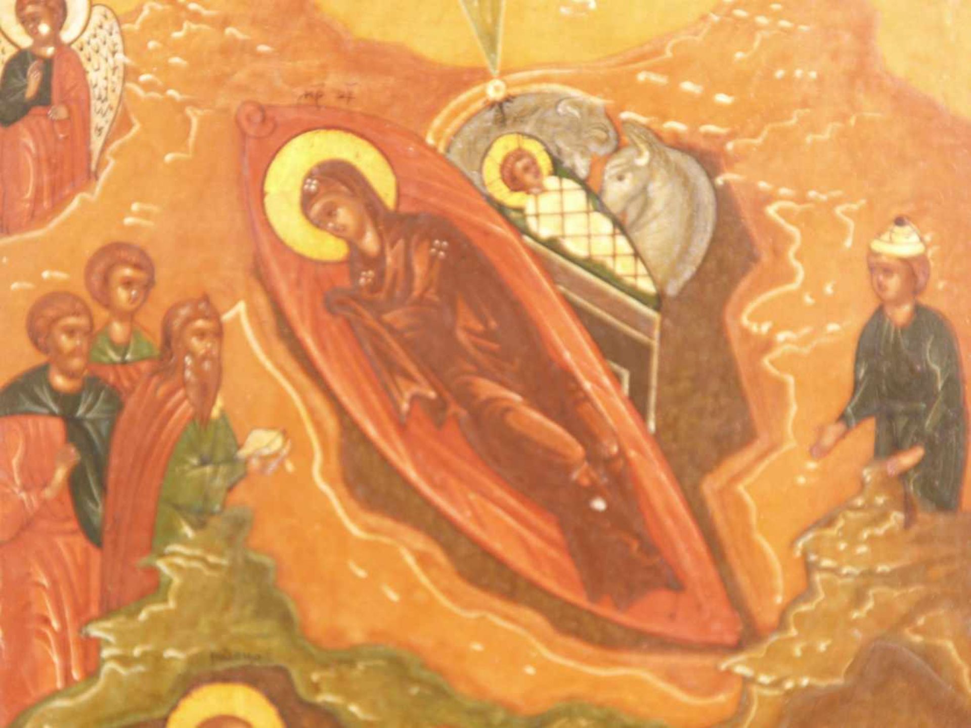 Ikone - Zentralrussland 1.Hälfte 19.Jh., Eitempera auf Kreidegrund, Kowtscheg,Die Geburt Christi, in - Bild 3 aus 8
