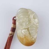 Gürtelanhänger - kunstvolle Jadeschnitzerei, China, Qing-Dynastie, Hetian-Jade von heller