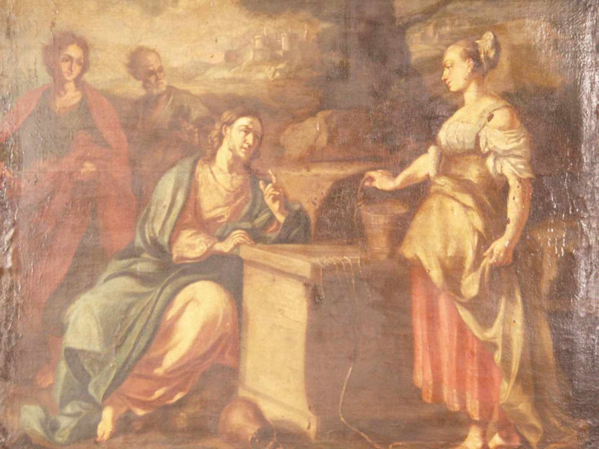 Italienischer Altmeister -18.Jh. - Jesus und die Samariterin am Brunnen, Öl auf Leinwand, - Bild 2 aus 16