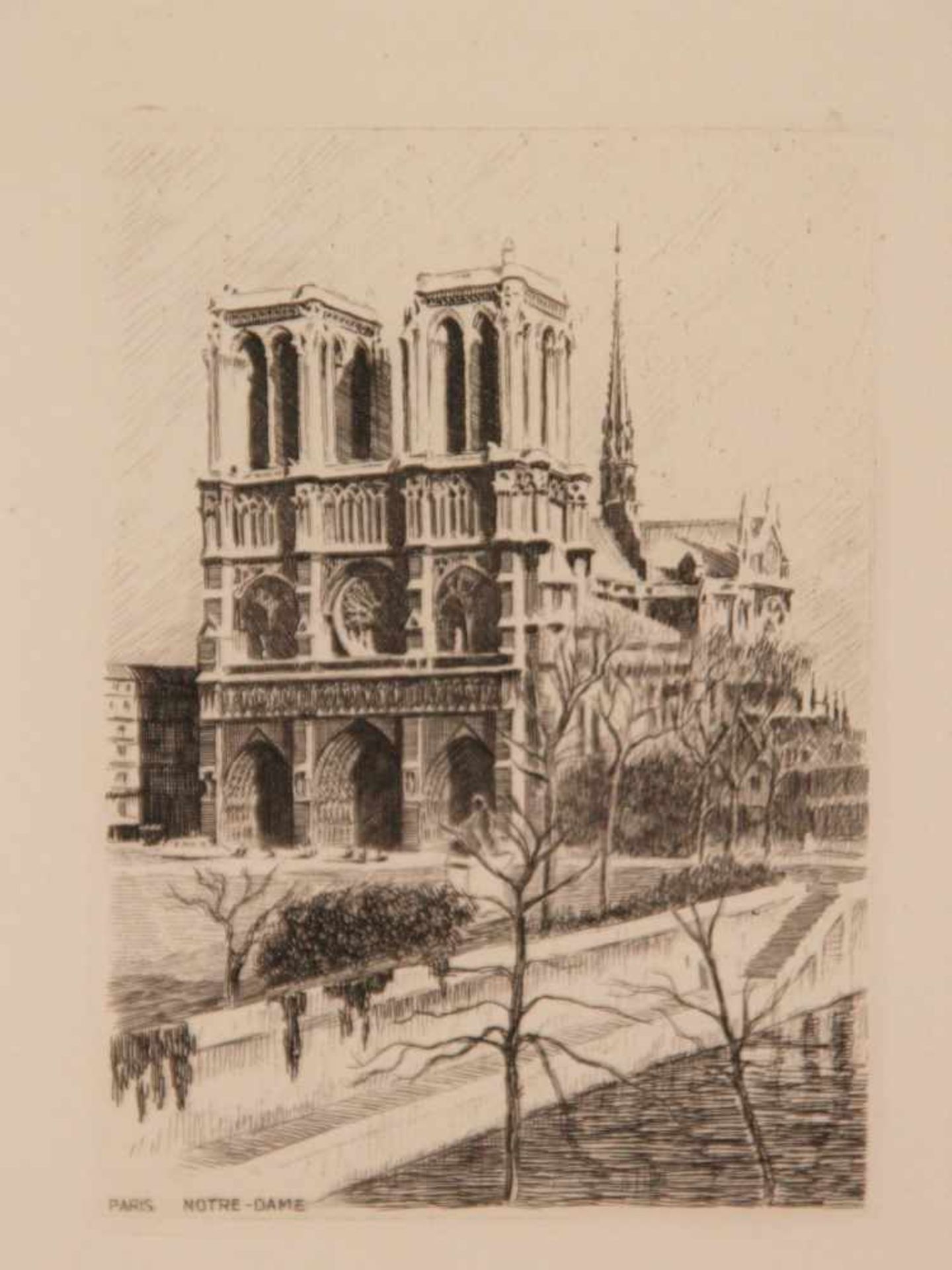 Konvolut Paris-Ansichten - 2 Miniatur-Radierungen, "Paris Notre-Dame" und "Paris, Rue du Chevalier - Bild 2 aus 4