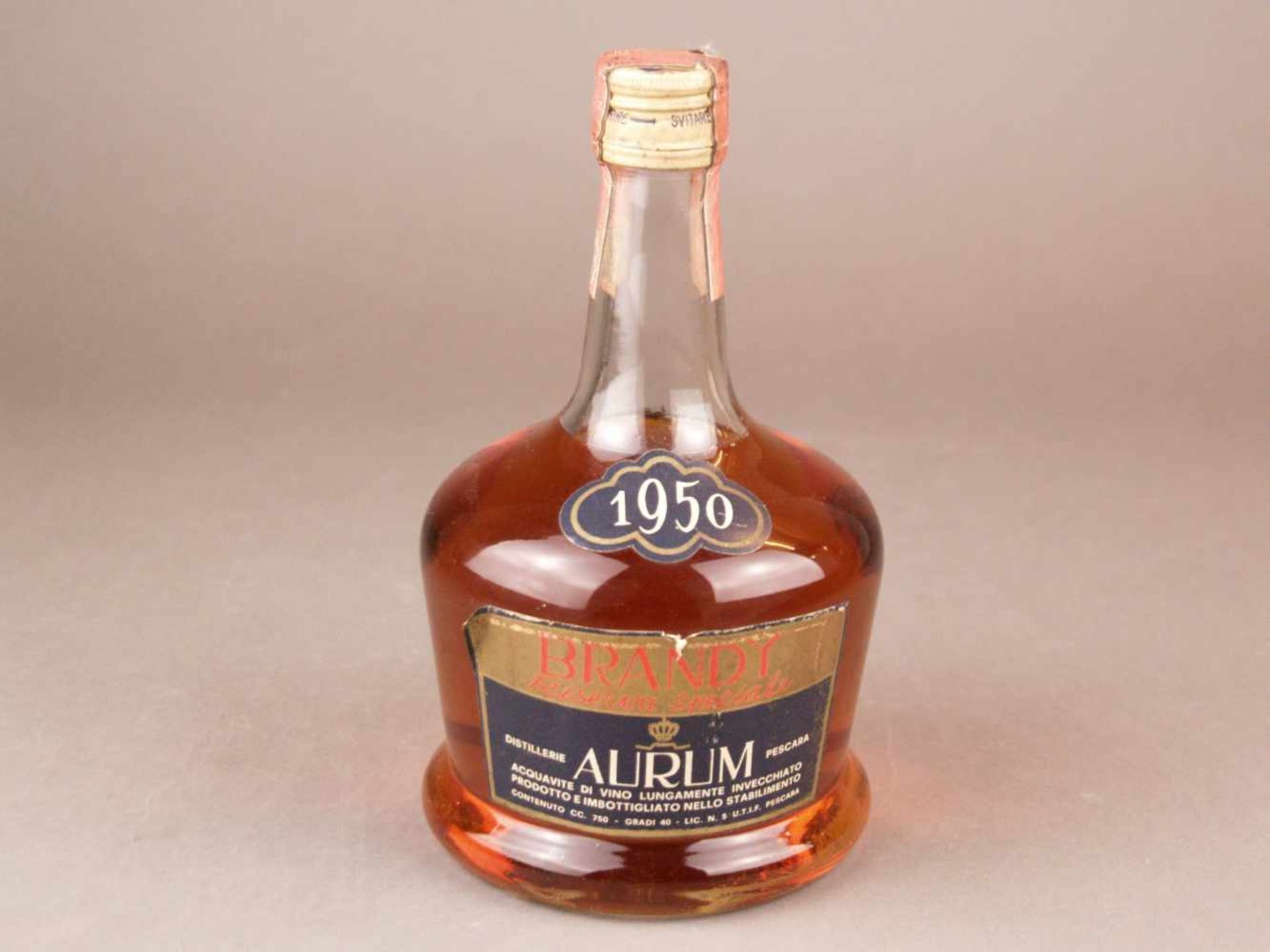Brandy - Aurum Riserva Speciale, 1950, italienisch, 40% Vol., ca. 75cl, Füllstand: obere Schulter,