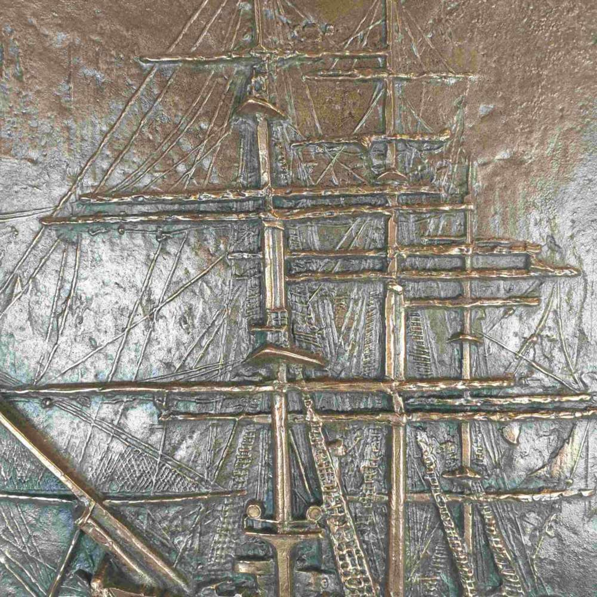 Bronzerelief "Amerigo Vespucci" - Bronze, patiniert, rückseitig Gießerstempel 'Gütezeichen Kunstguss - Image 3 of 5