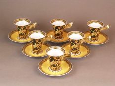 Sechs Kaffeetassen mit Untertassen "Versace Barocco" - Rosenthal, Entwurf Gianni Versace, Dekor