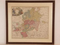 Karte Hessen - Matthias Seutter, "Superior et Inferior Hassiae...", Kupferstich, teilkoloriert,