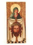 Heiligenmaler 20.Jh. -Hl. Veronika mit dem Schweißtuch Christi,Tempera und Gold auf Holzplatte,