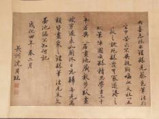Chinesisches Rollbild - Shen Zhou/Kalligraphie, mit zwei roten Siegeln versehen, ca.65x45cm, als