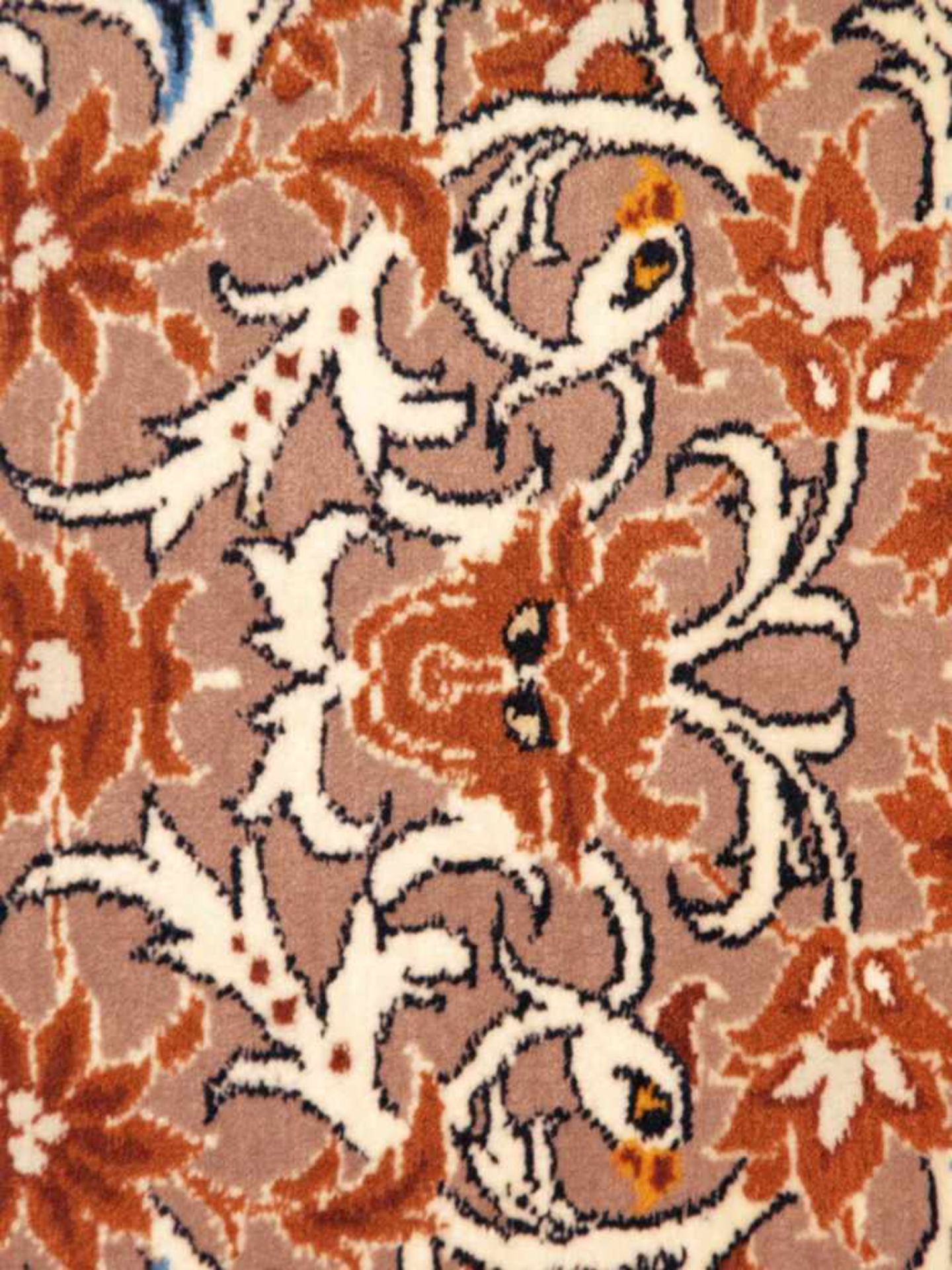 Orientteppich - Wolle und Seide, blaugrundig, zentrale florale Kartusche, gerahmt von Vögeln, - Bild 8 aus 11