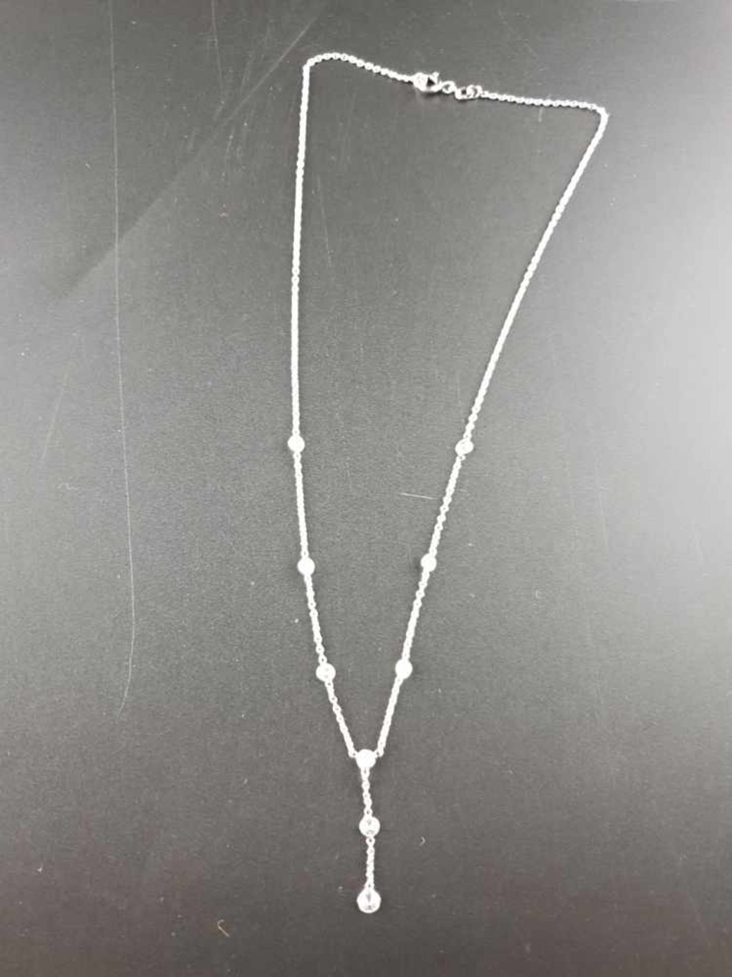 Diamantcollier - filigrane Gliederkette (ca.41cm lang) aus 18 Kt.-Weißgold, feste längliche - Bild 3 aus 3