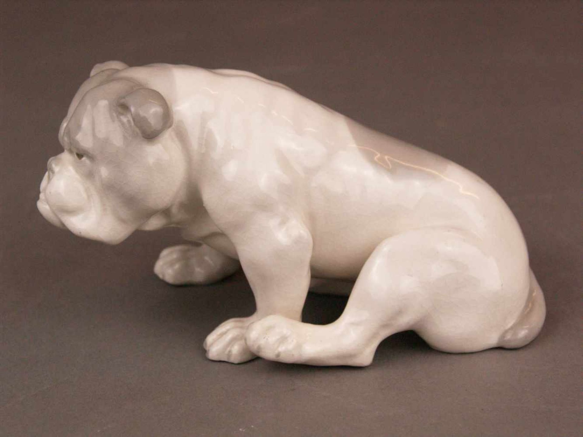 Porzellanfigur Bulldogge - wohl Gebrüder Heubach/Lichte um 1920, pastelltönige - Bild 3 aus 6