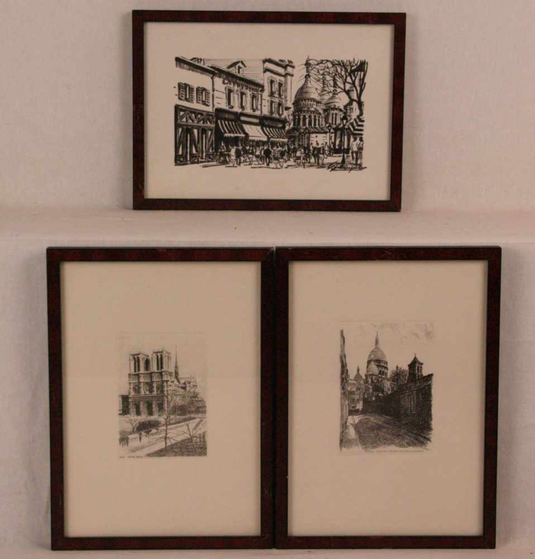 Konvolut Paris-Ansichten - 2 Miniatur-Radierungen, "Paris Notre-Dame" und "Paris, Rue du Chevalier