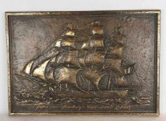 Bronzerelief "Sophie von Hamburg" - Bronze, patiniert, Reliefdarstellung eines Segelschulschiffes,