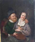 Süddeutscher Genremaler/Monogrammist -um 1850- Das ungleiche Paar, alter Mann hält schöne junge Frau