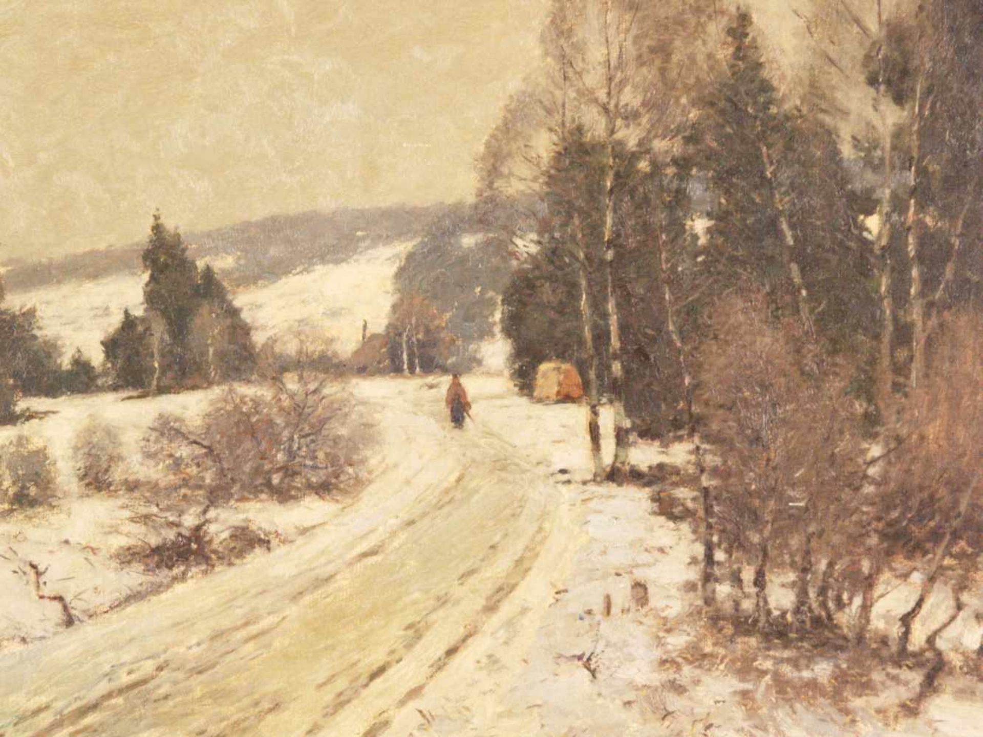 Hermanns, Heinrich ( Düsseldorf 1862 - 1942 ebd.) - Winterlandschaft, Öl auf Leinwand, unten - Bild 2 aus 6