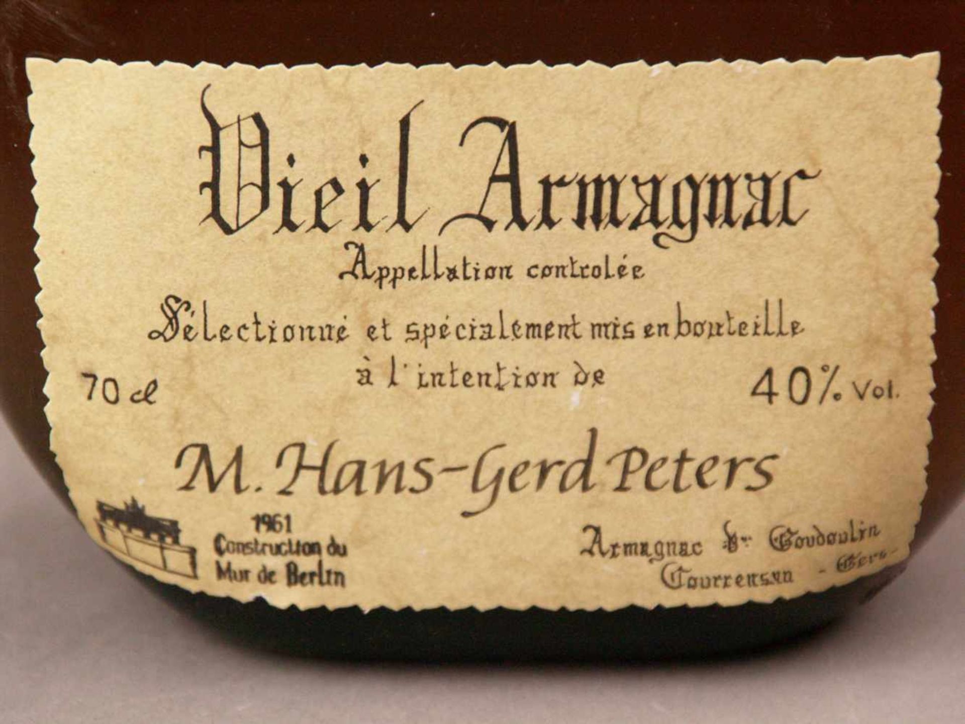 Armagnac - Veuve Goudoulin Vieil Armagnac, 1961, französisch, ca. 70 cl, 40 % Vol., unverkostet, - Bild 5 aus 8