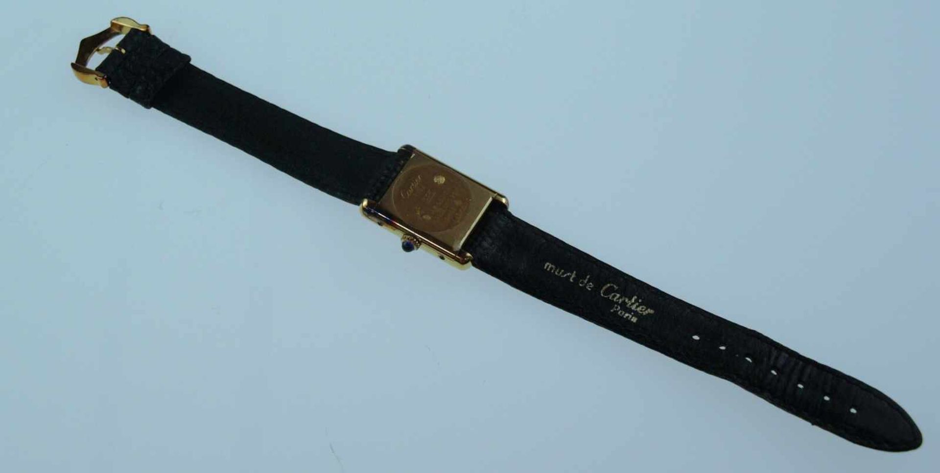 Damenarmbanduhr - Must de Cartier, 925-Silber vergoldet, Handaufzug, schwarzes Zifferblatt mit - Image 3 of 4