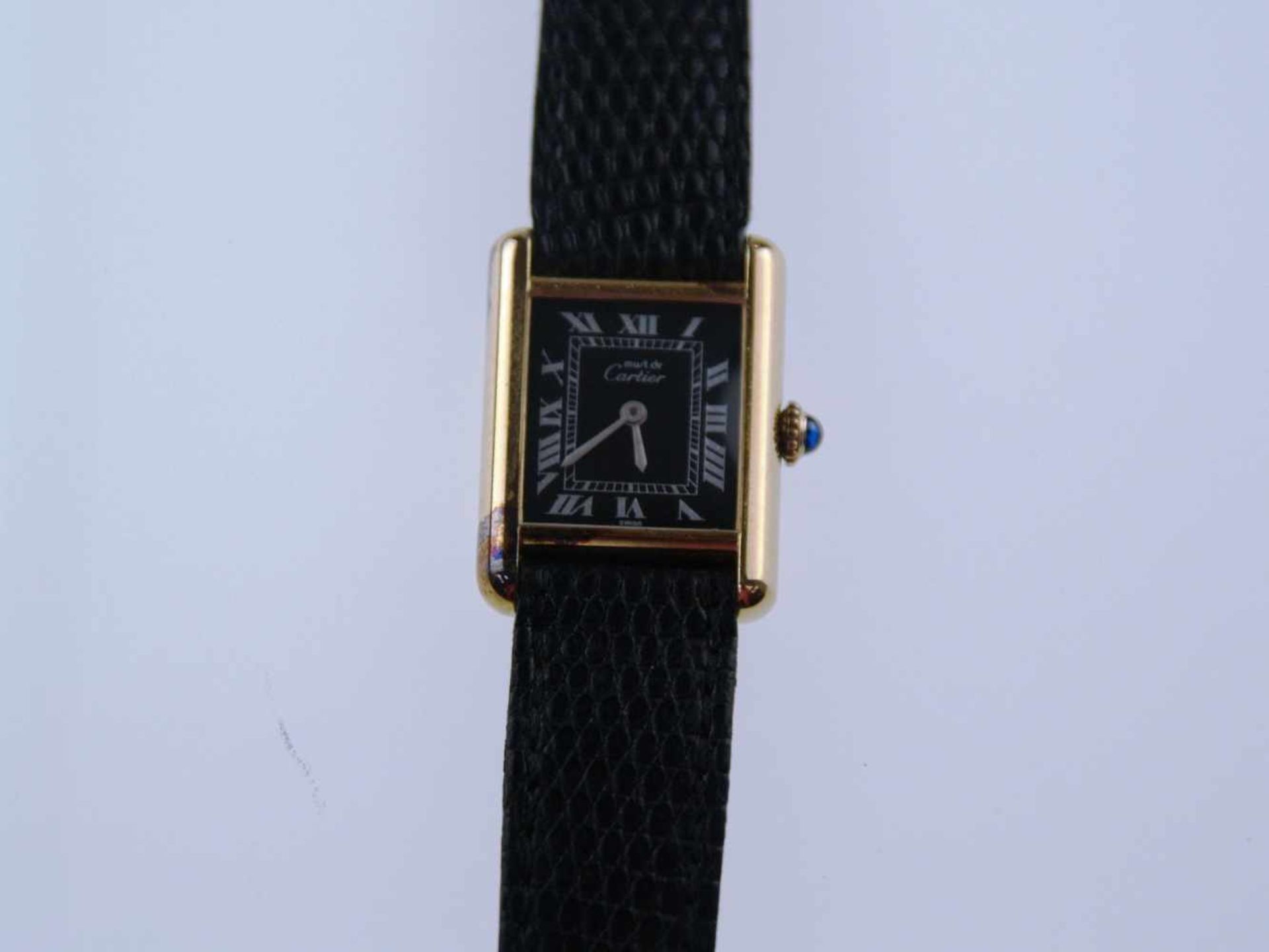 Damenarmbanduhr - Must de Cartier, 925-Silber vergoldet, Handaufzug, schwarzes Zifferblatt mit - Image 2 of 4