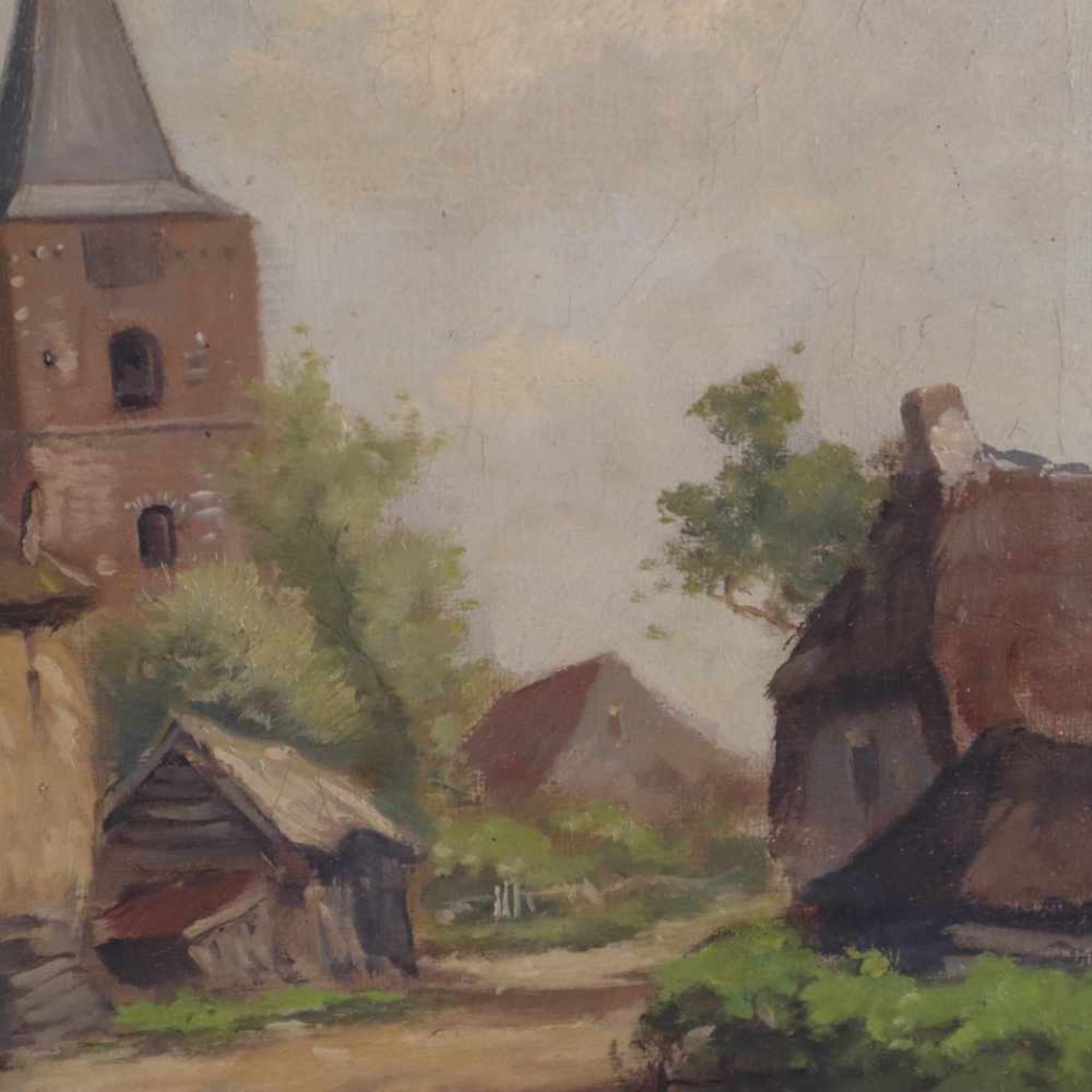 Bellaard, Henk (1896 Dordrecht - 1975 Gouda) - Dorfeingang mit reetgedeckten Häuschen und Kirchturm, - Bild 5 aus 7