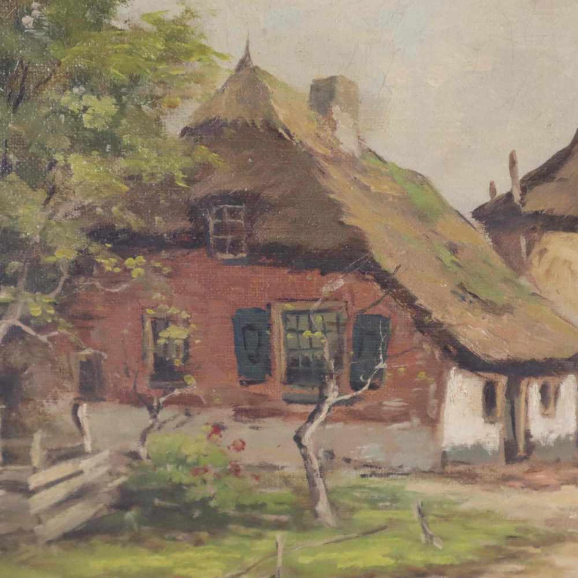 Bellaard, Henk (1896 Dordrecht - 1975 Gouda) - Dorfeingang mit reetgedeckten Häuschen und Kirchturm, - Bild 4 aus 7