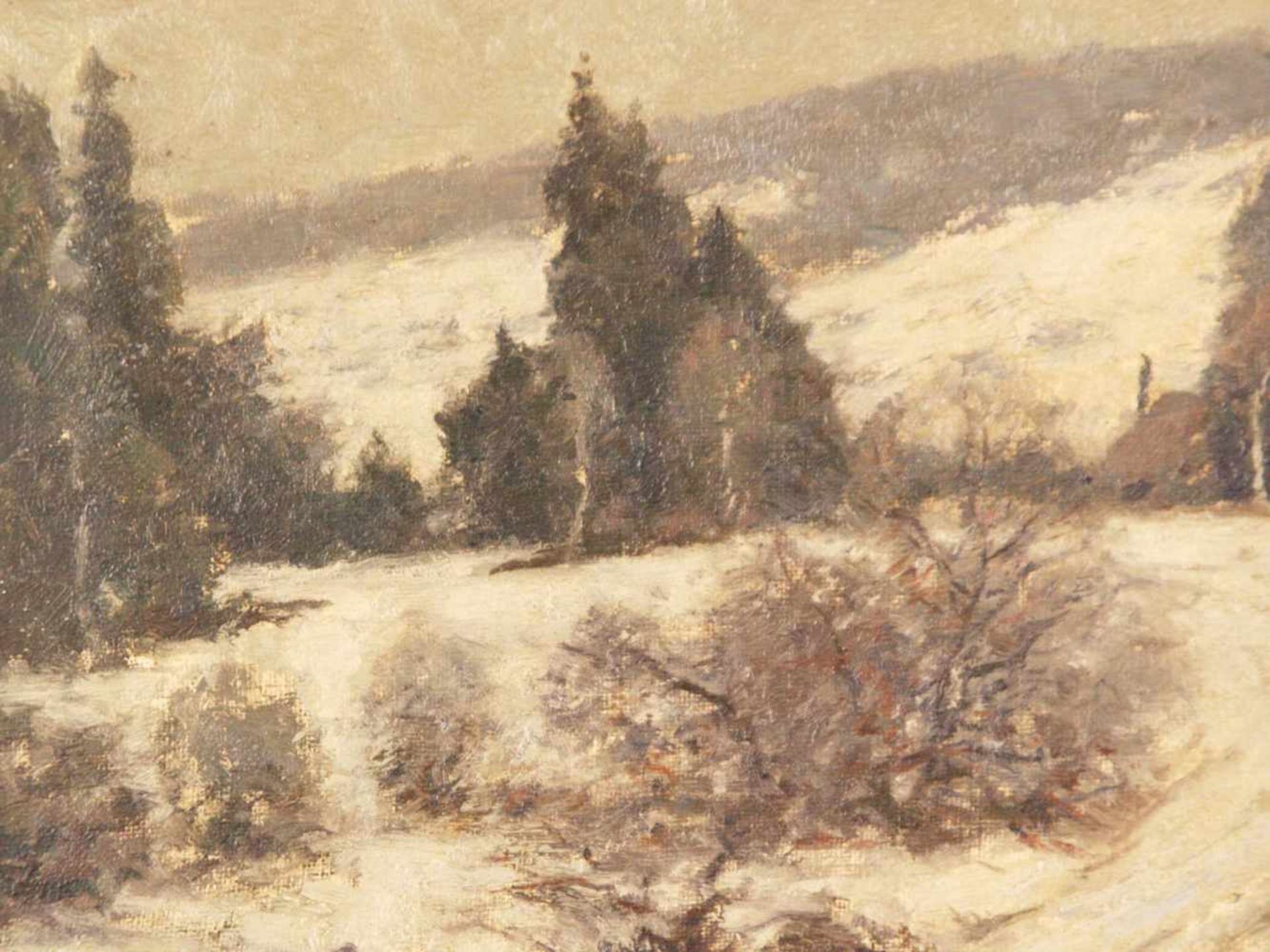 Hermanns, Heinrich ( Düsseldorf 1862 - 1942 ebd.) - Winterlandschaft, Öl auf Leinwand, unten - Bild 4 aus 6