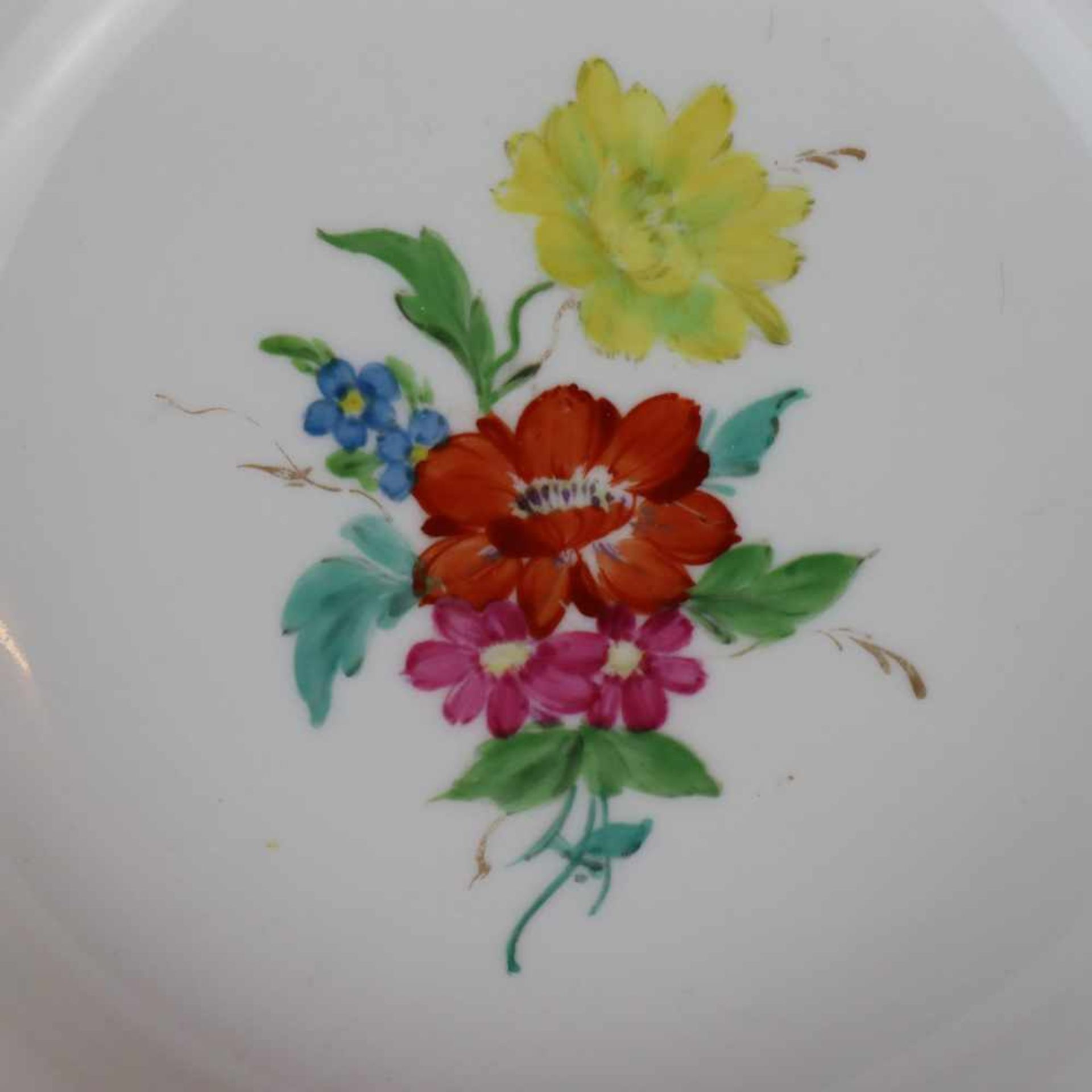 Drei Kompottschalen - Meissen Schwertermarke, florale Hausmalerei, Goldrand, gepinselte Signatur - Bild 3 aus 7