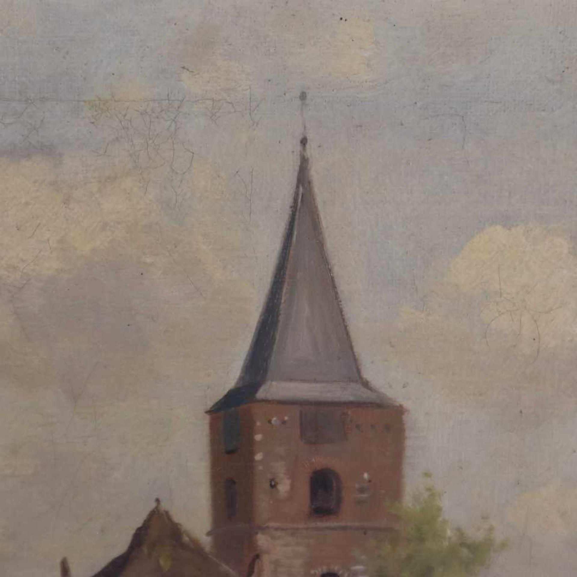 Bellaard, Henk (1896 Dordrecht - 1975 Gouda) - Dorfeingang mit reetgedeckten Häuschen und Kirchturm, - Bild 3 aus 7