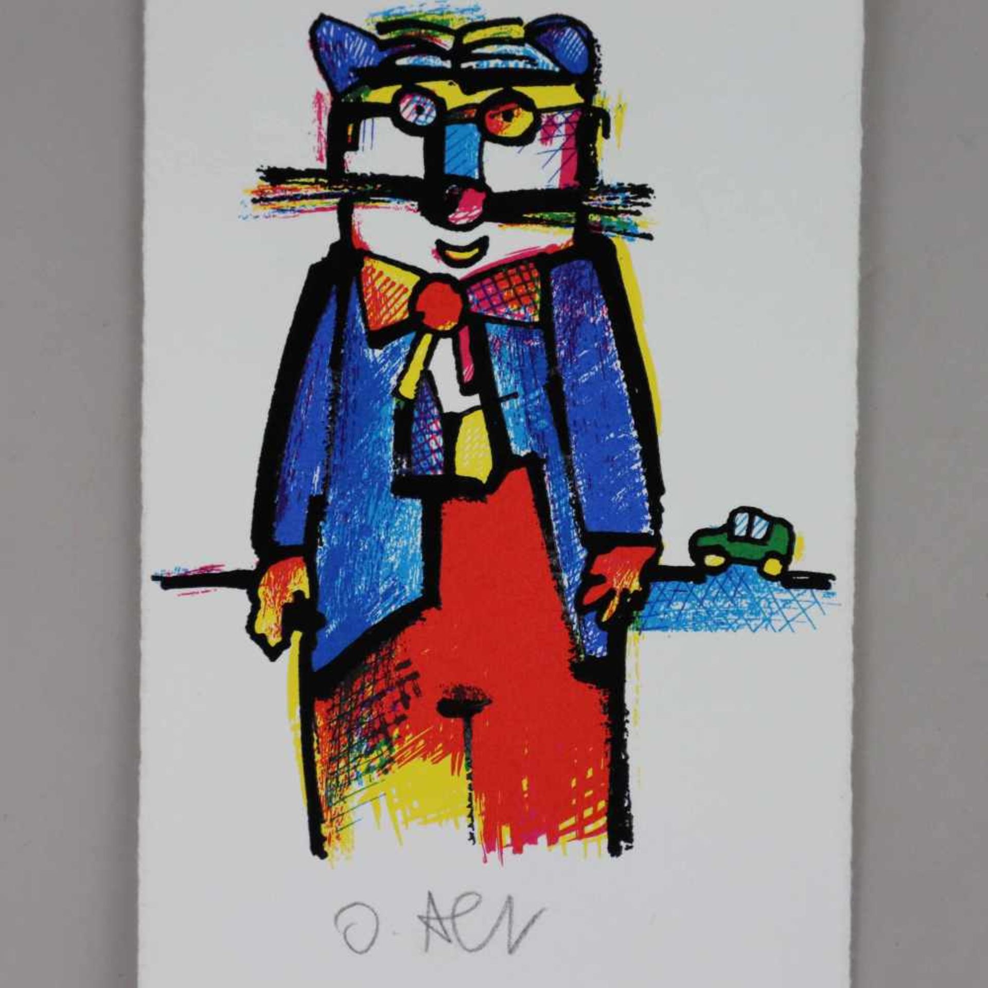 Alt, Otmar (1940 Werningerode) - Katze, Farblithographie mit Prägedruck, unten mittig signiert "O. - Bild 2 aus 2