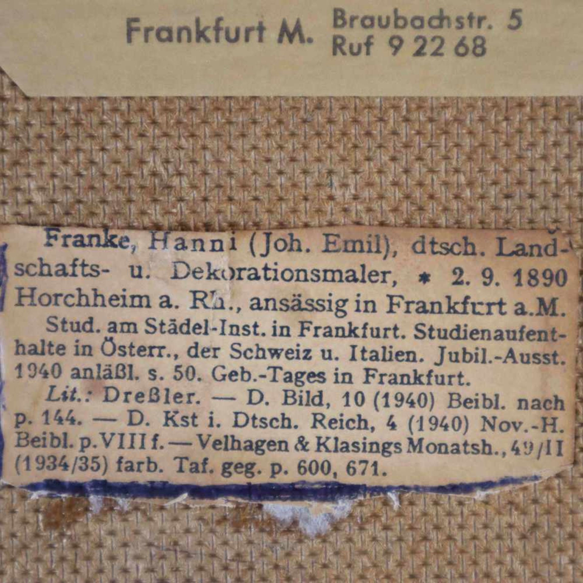 Franke, Hanni (1890-1973) - Sommerliche Wiese, Öl auf Faserplatte, unten links signiert "H. - Bild 5 aus 5