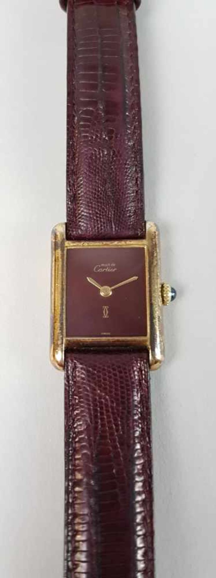 Damenarmbanduhr - Must de Cartier, 925-Silber vergoldet,rechteckiges schwarzes Zifferblatt, - Bild 2 aus 5