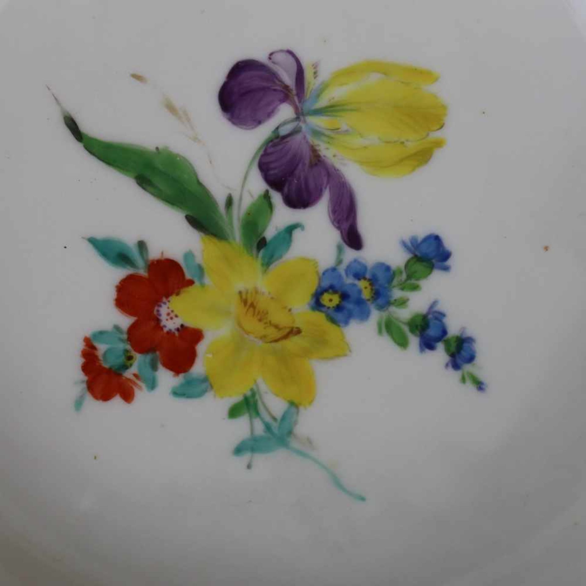 Drei Kompottschalen - Meissen Schwertermarke, florale Hausmalerei, Goldrand, gepinselte Signatur - Bild 4 aus 7