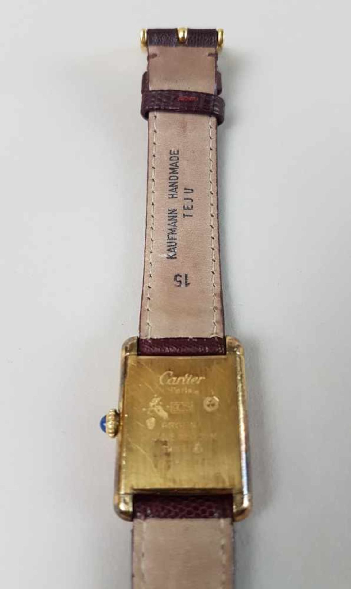 Damenarmbanduhr - Must de Cartier, 925-Silber vergoldet,rechteckiges schwarzes Zifferblatt, - Bild 4 aus 5