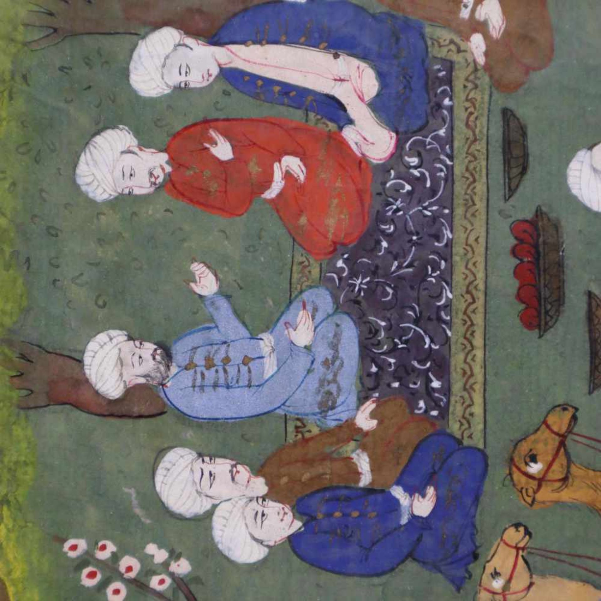Buchmalerei - wohl persisch, feine polychrome Miniaturmalerei auf Papier, gemalte Buchseite mit - Bild 5 aus 5