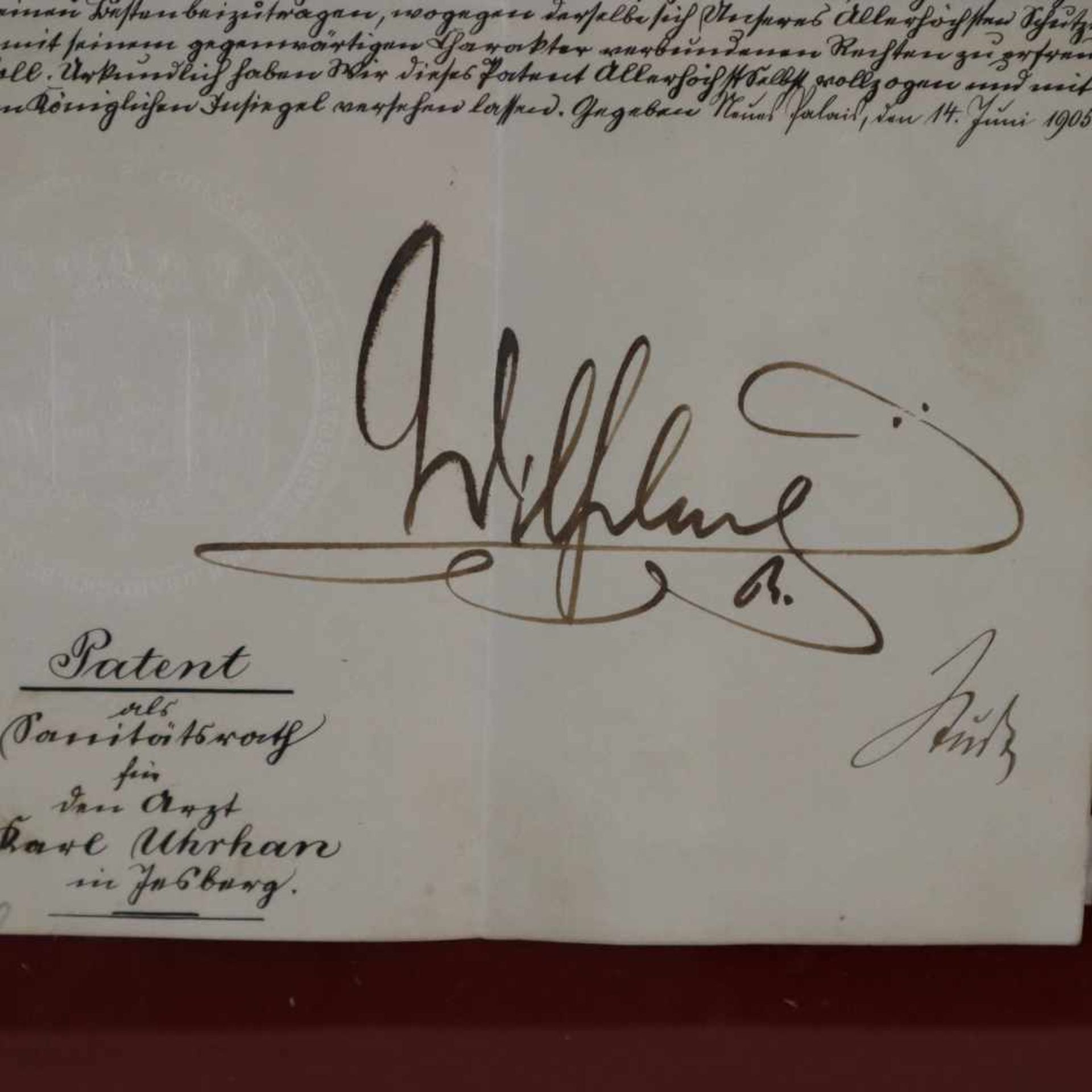 Patent Kaiser Wilhelm II.(1859-1941) - Patent als Sanitätsrat für den Arzt Karl Uhrhan in Jesberg, - Bild 3 aus 3