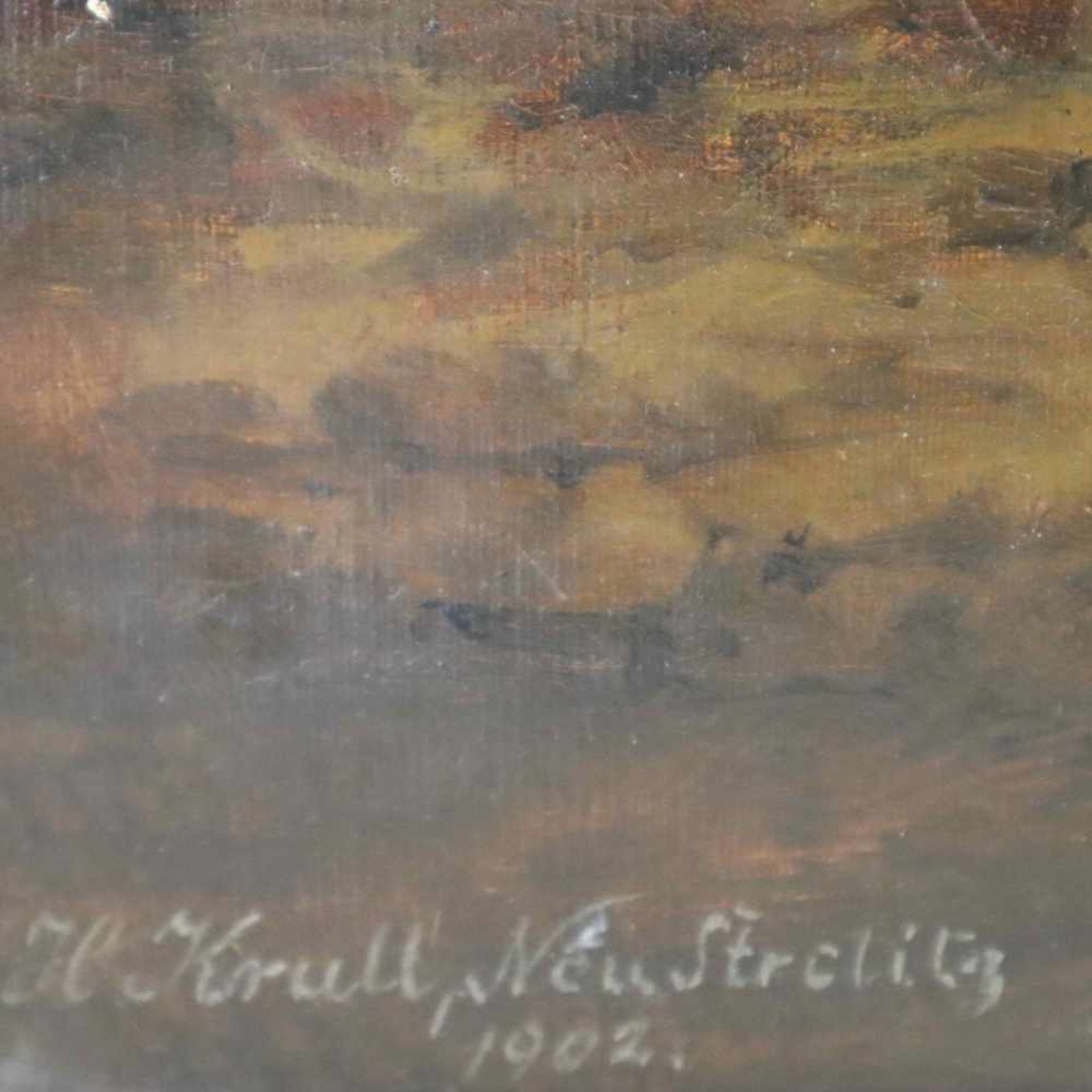 Krull, H. - Seenlandschaft vor Bergkulisse, Öl auf Leinwand, links unten signiert, datiert "1902" - Bild 9 aus 9