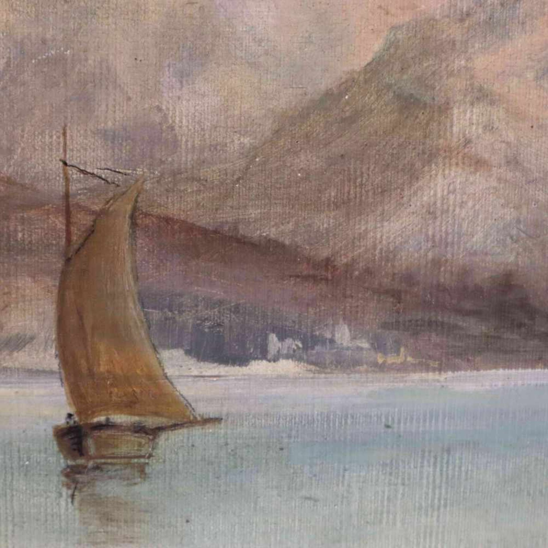 Krull, H. - Seenlandschaft vor Bergkulisse, Öl auf Leinwand, links unten signiert, datiert "1902" - Bild 3 aus 9