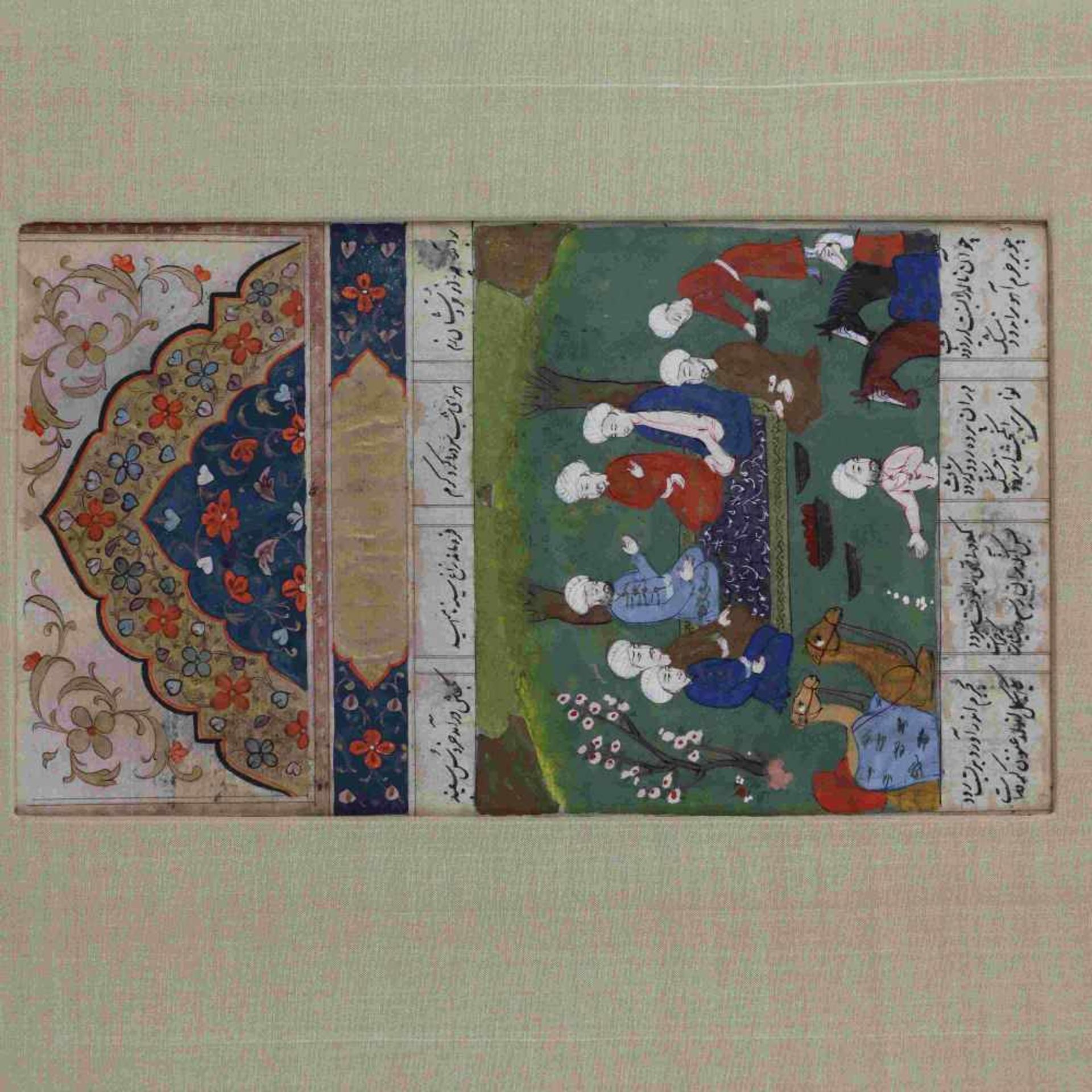Buchmalerei - wohl persisch, feine polychrome Miniaturmalerei auf Papier, gemalte Buchseite mit - Bild 2 aus 5