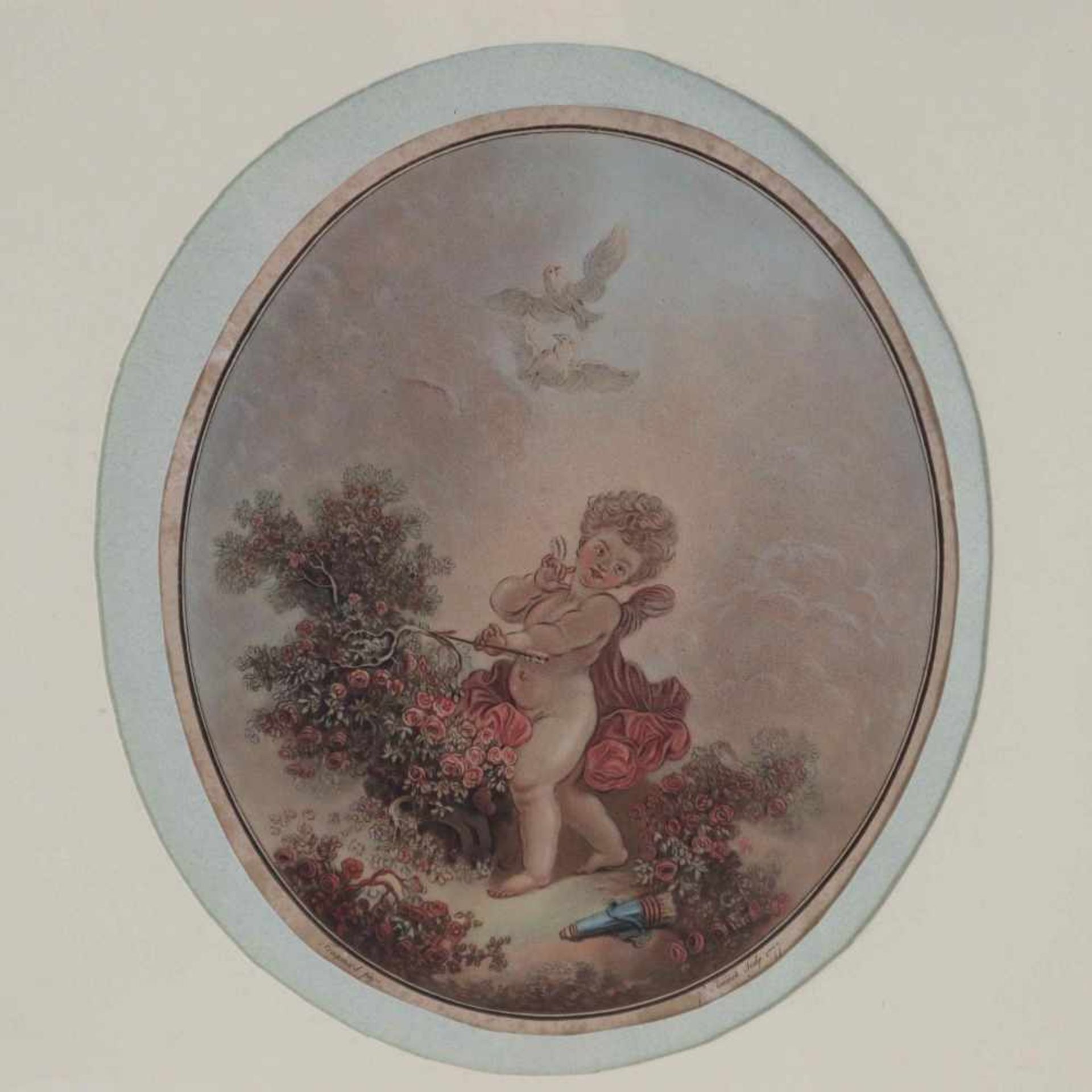 Janinet, Jean François (1752-Paris-1814, nach) - Zwei ovale Putto-Darstellungen, "La Folie" und "L' - Bild 4 aus 6
