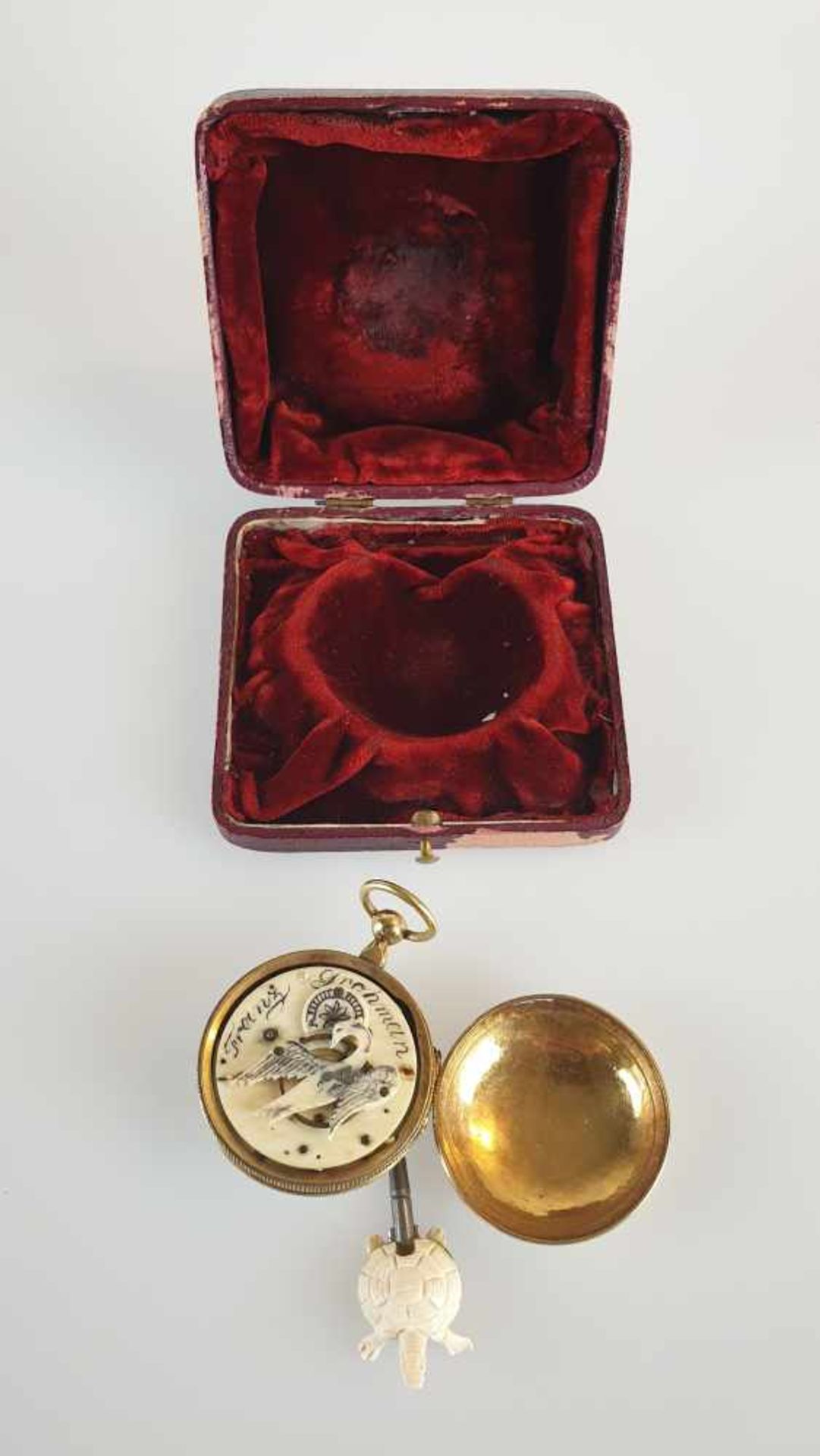 Sehr seltene Spindeltaschenuhr mit Elfenbeinwerk - Uhrmachermeister Franz Grohmann, 1810-20, - Bild 8 aus 8