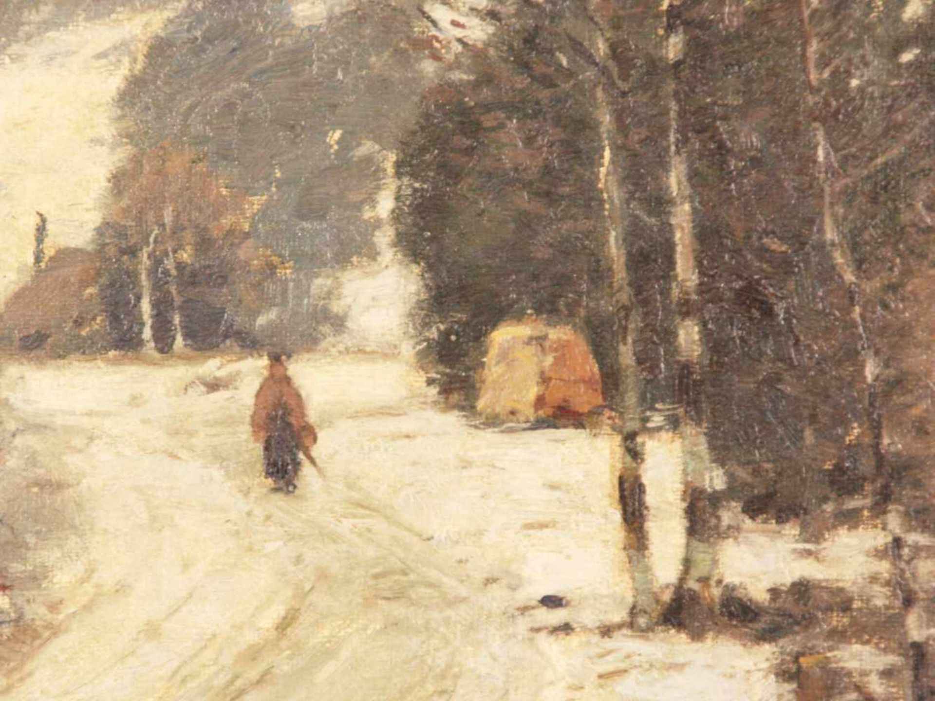Hermanns, Heinrich ( Düsseldorf 1862 - 1942 ebd.) - Winterlandschaft, Öl auf Leinwand, unten - Bild 3 aus 6