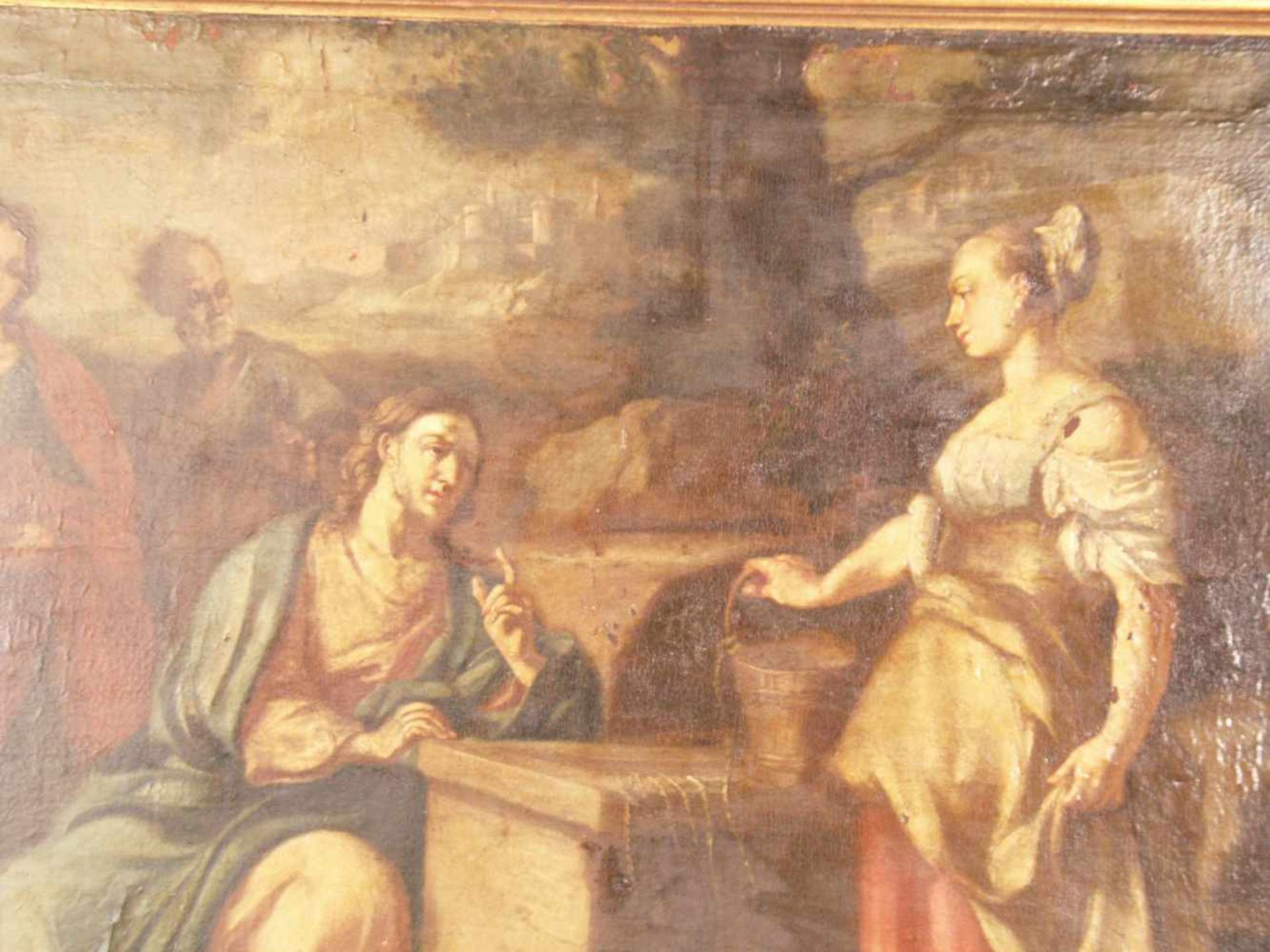 Italienischer Altmeister -18.Jh. - Jesus und die Samariterin am Brunnen, Öl auf Leinwand, - Bild 10 aus 16