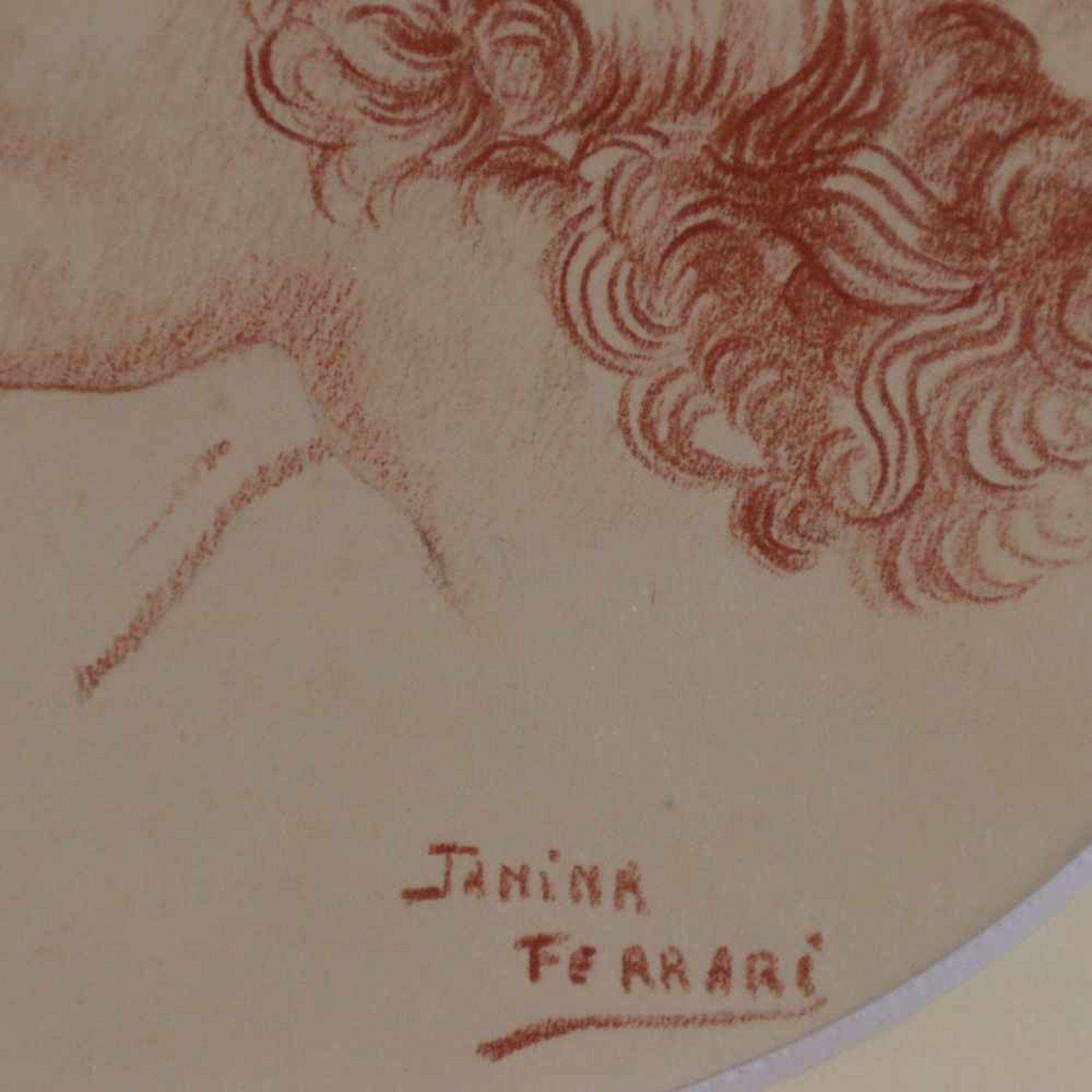 Ferrari, Janina - Kopfstudie, rote Kreide über Bleistift auf Papier, unten rechts signiert "Janina - Bild 4 aus 4