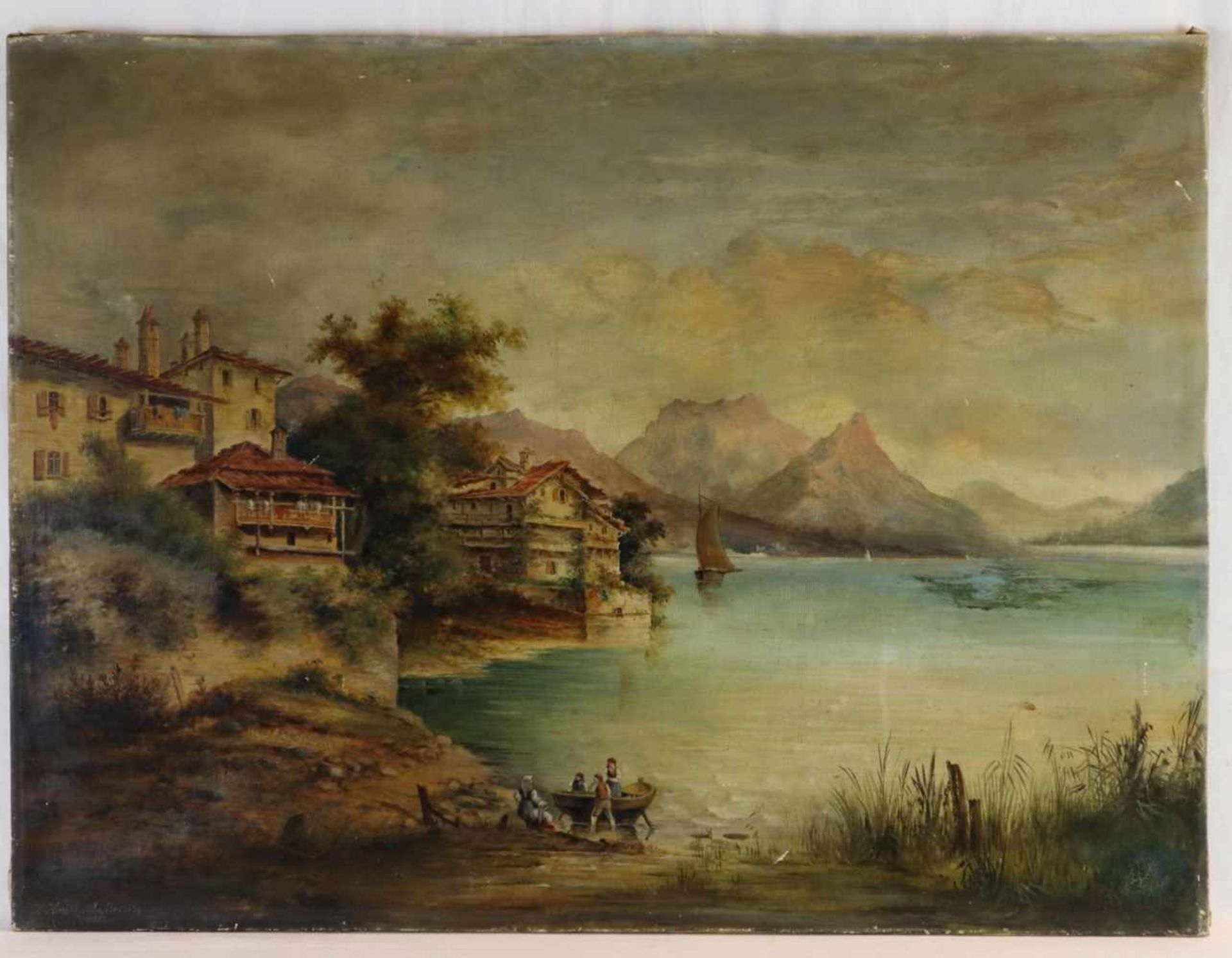Krull, H. - Seenlandschaft vor Bergkulisse, Öl auf Leinwand, links unten signiert, datiert "1902"
