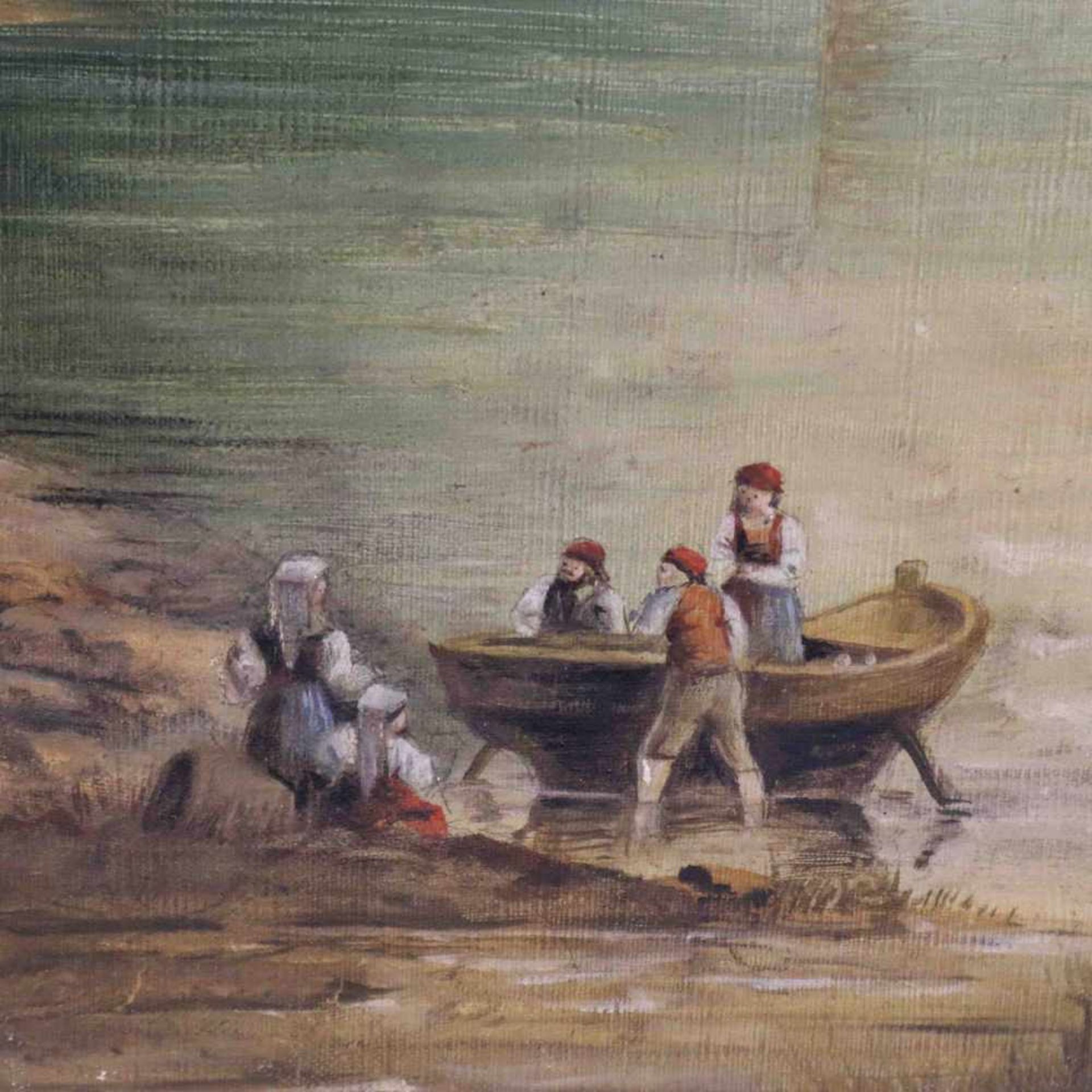 Krull, H. - Seenlandschaft vor Bergkulisse, Öl auf Leinwand, links unten signiert, datiert "1902" - Bild 2 aus 9