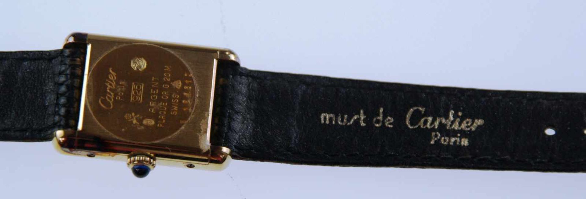Damenarmbanduhr - Must de Cartier, 925-Silber vergoldet, Handaufzug, schwarzes Zifferblatt mit - Image 4 of 4