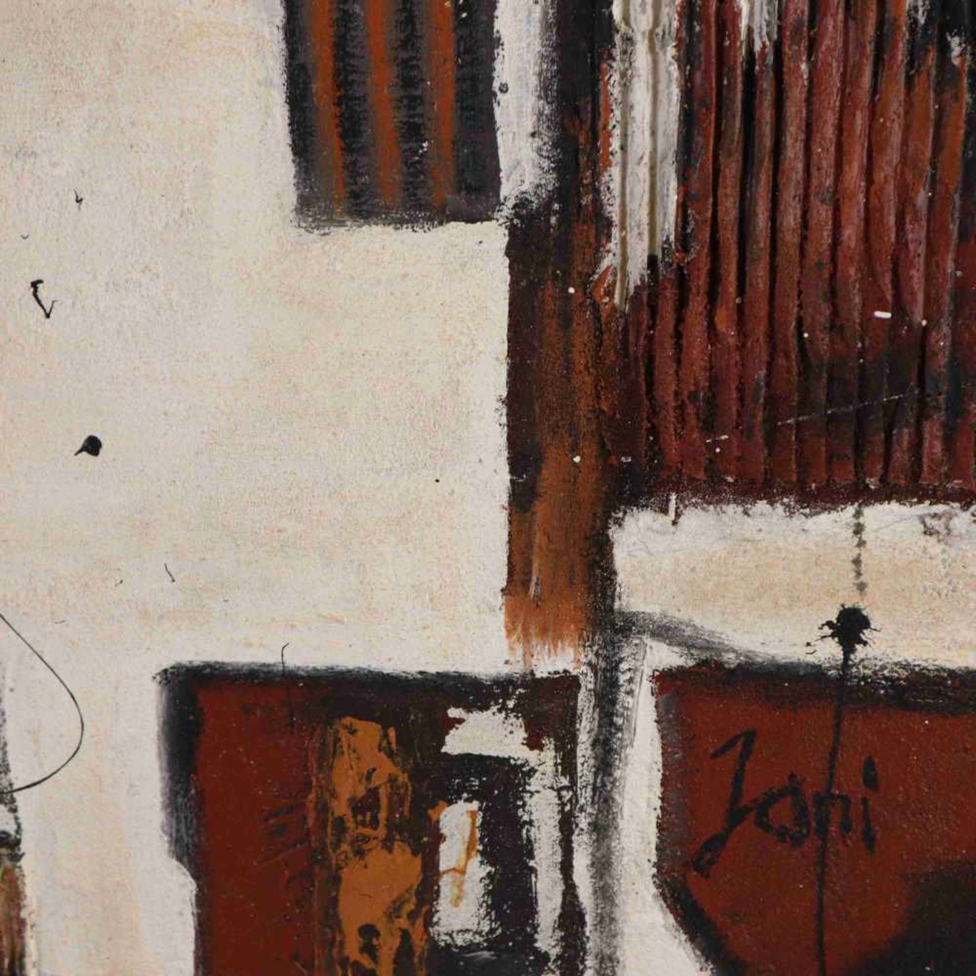 Jani - "Buildings", Acryl und Collage auf Leinwand, unten rechts signiert, ca.100x80cm, ungerahmt - Bild 4 aus 4