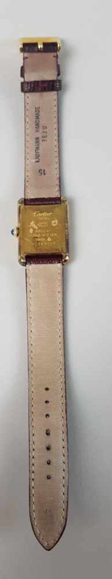 Damenarmbanduhr - Must de Cartier, 925-Silber vergoldet,rechteckiges schwarzes Zifferblatt, - Bild 3 aus 5