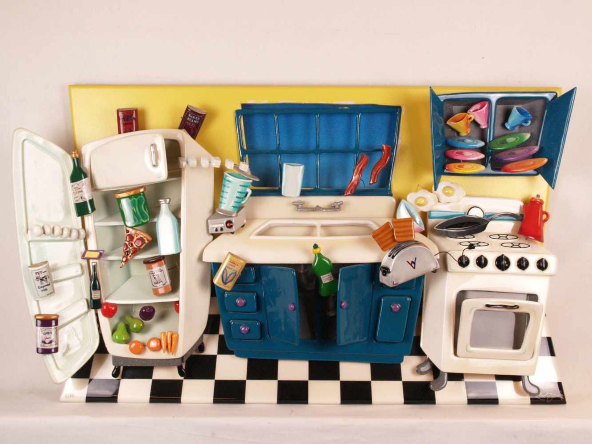 Amerikanischer Künstler (20.Jh.)- "Kücheninterieur", dreidimensionales Wandobjekt, Kunststoff/
