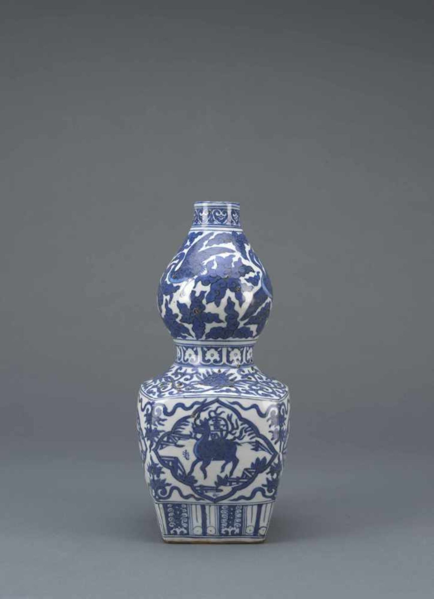 Blue and White Double Gourd “Longevity” Vase - China, Qing dynasty, Blau-Weiße-Doppelkürbisvase -