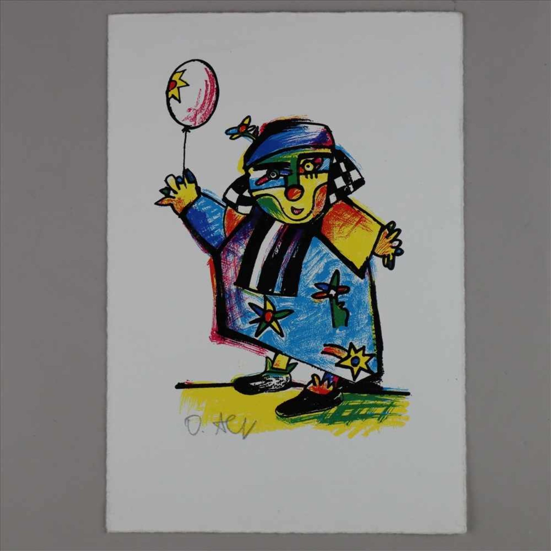 Alt, Otmar (1940 Werningerode) - Clown mit Luftballon, Farblithographie mit Prägedruck, unten