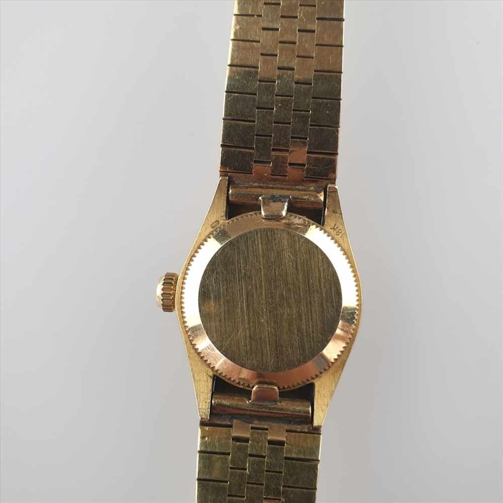 Damenarmbanduhr - Rolex, Oyster Perpetual, Handaufzug, Gehäuse mit Band Gelbgold 14Kt, Verschluss - Bild 5 aus 6